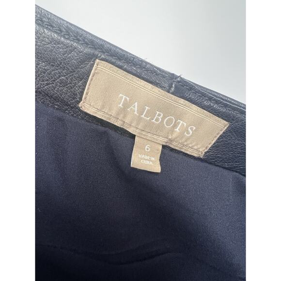 Talbots Navy Blue Lamb Leather Zip Front Knee Length Leather Skirt Size 6 - Picture 4 of 5